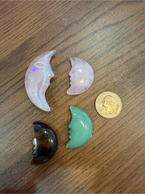 Carved Moon Face Gemstone Pendants - Multicolor Set